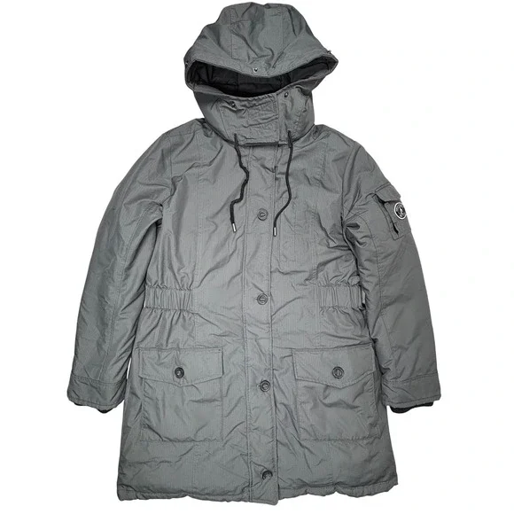 Abercrombie‎ & Fitch Premium Arctic Parka Hooded Winter Luxe Coat XL Gray Padded - Picture 11 of 12